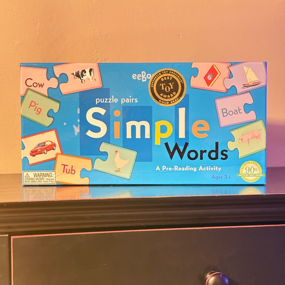 Eeboo, simple words, matching puzzle, educational, play, Dr. Toy Award
